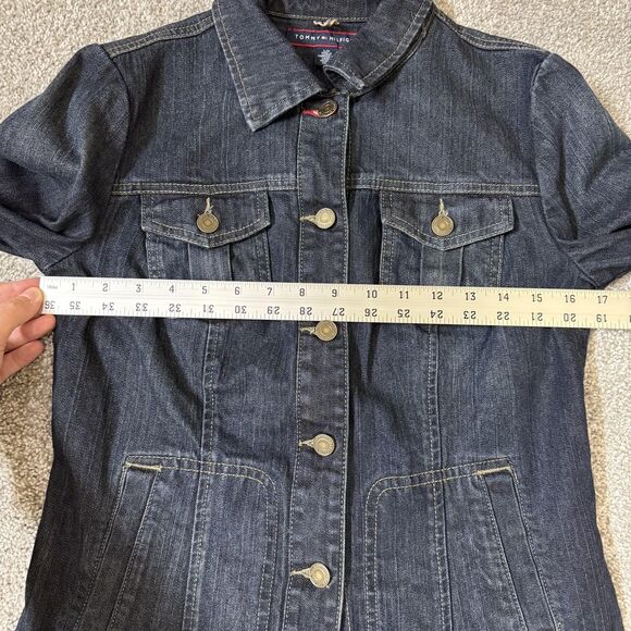Tommy Hilfiger Jacket Womens Small Blue Denim Button Front Utility Pockets - Picture 14 of 16